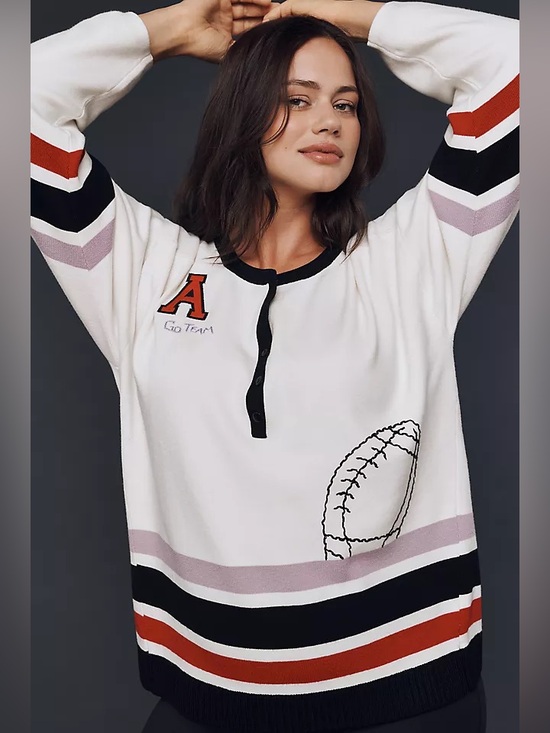 Anthropologie Sweaters - 1222.ANTHROPOLOGIE Daily Practice Go Team Embroidered HenleySweater SzM NWT $178